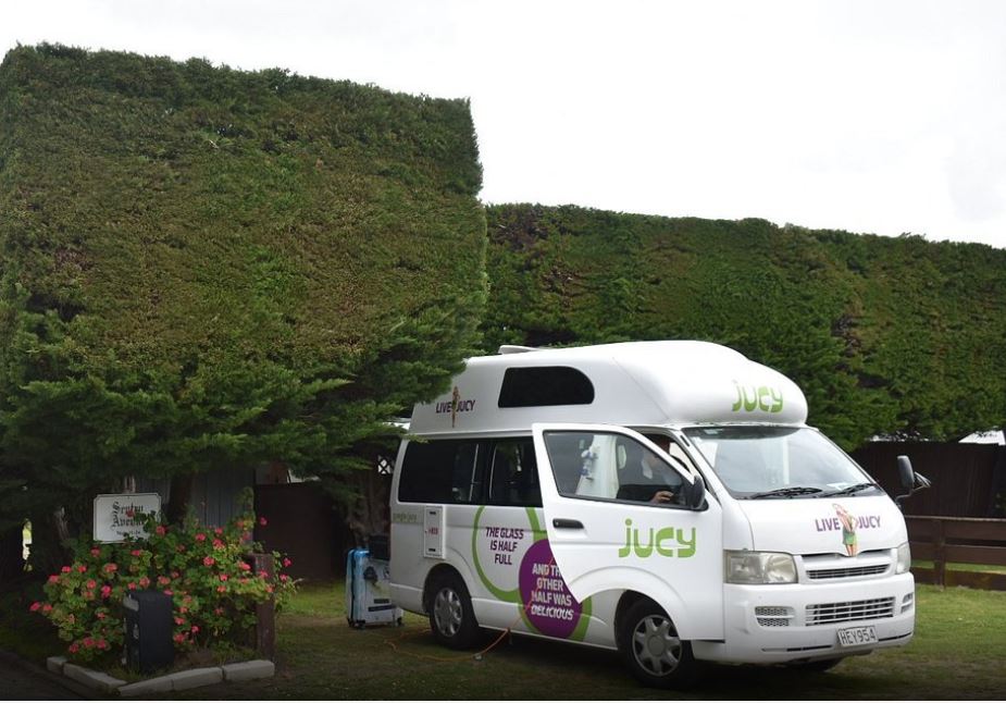 A camper van set up for the night on one of our camping pitches.